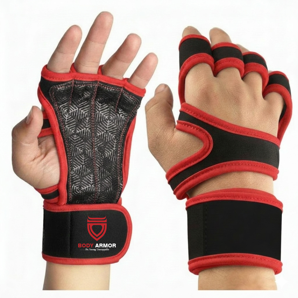 Body Armor Short Weightlifting Gym Gloves (Red)