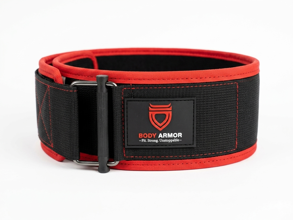 Body Armor Nylon Weight Lifting Belt (Red)