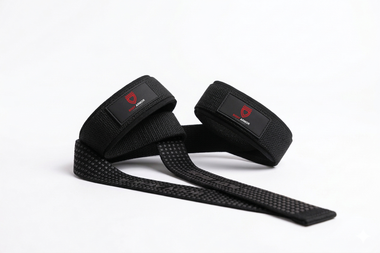 Body Armor Gym Weight Lifting Straps (Black)