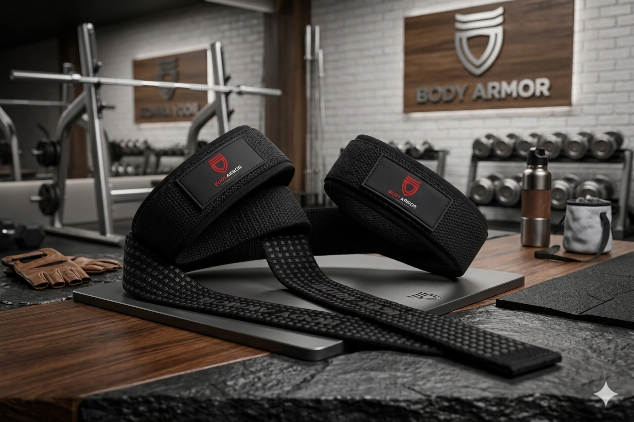 Body Armor Gym Weight Lifting Straps (Black)