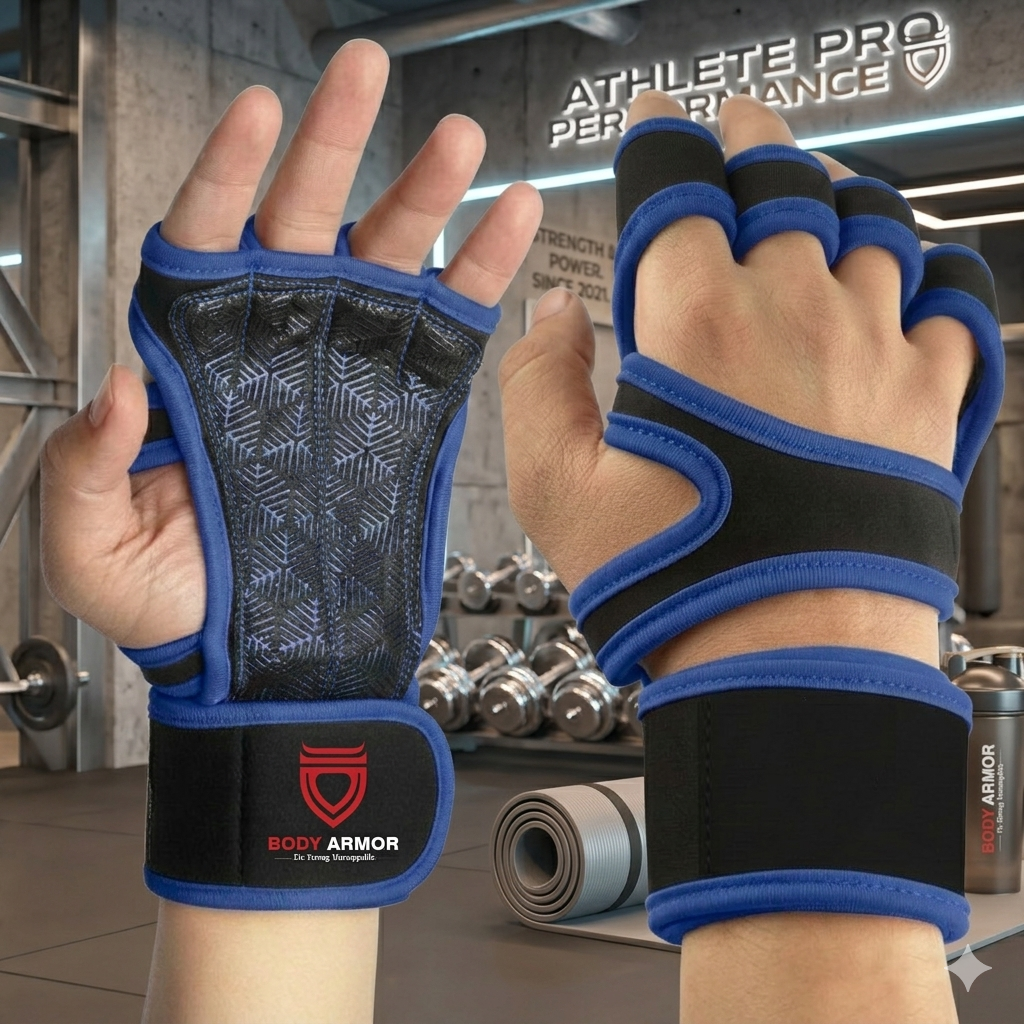 Body Armor Short Weightlifting Gym Gloves (Blue)