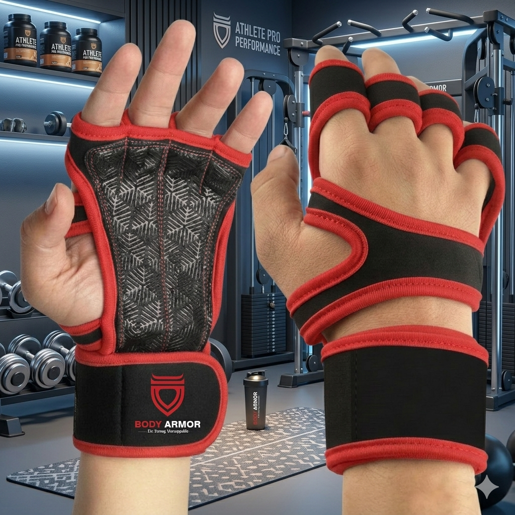 Body Armor Short Weightlifting Gym Gloves (Red)